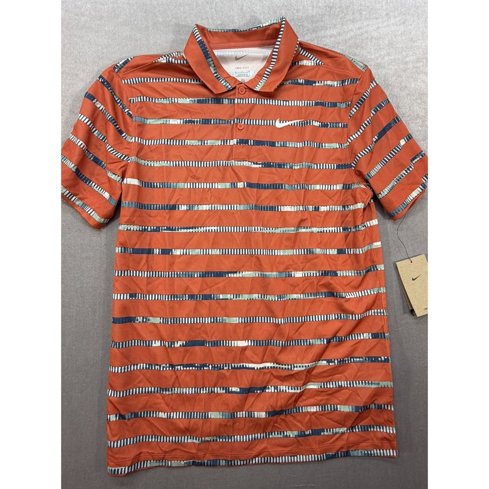 Nike Dri Fit DD8517-827 Tennis Golf Polo Shirt Men Striped Orange SM